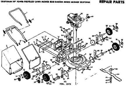 Mower Deck Diagram and Parts List for 131973940  Craftsman Lawn Mower