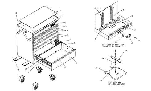 Tool Cart Diagram and Parts List for 706599331  Craftsman Tool Stand & Cart