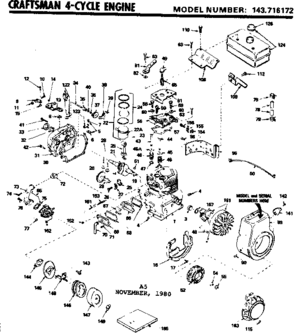 Replacement Parts Diagram and Parts List for 143716172  Craftsman Engine