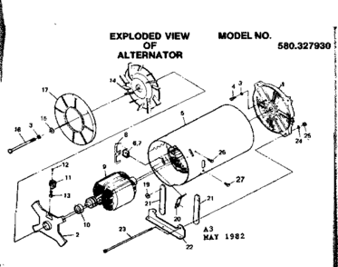 Alternator Diagram and Parts List for 580327930  Craftsman Engine