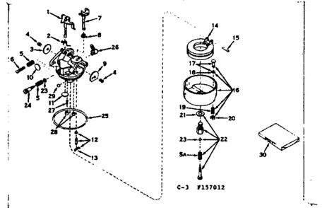 Carburetor Diagram and Parts List for 143157012  Craftsman Engine