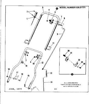 Handle Assembly Diagram and Parts List for 53681721  Craftsman Lawn Mower