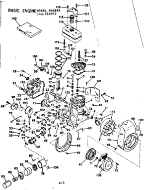 Basic Engine Diagram and Parts List for 143554052  Craftsman Engine