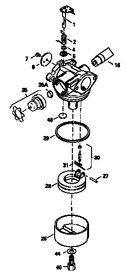 Carburetor Diagram and Parts List for 143434092  Craftsman Engine