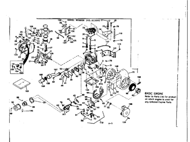 Basic Engine Diagram and Parts List for 143615092  Craftsman Engine