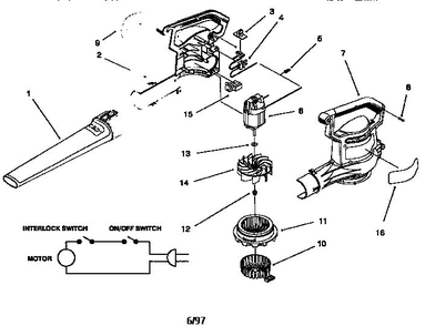 Blower Assembly Diagram and Parts List for 13651583  Craftsman Leaf Blower / Vacuum