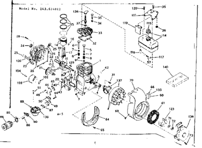 Basic Engine Diagram and Parts List for 143614012  Craftsman Engine