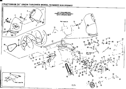 Chute And Impeller Diagram and Parts List for 536918002  Craftsman Snow Blower