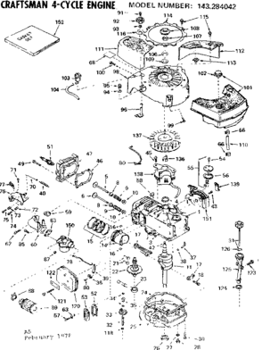 Replacement Parts Diagram and Parts List for 143284042  Craftsman Engine