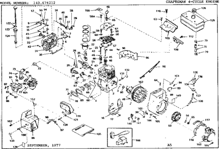 Replacement Parts Diagram and Parts List for 143676212  Craftsman Engine