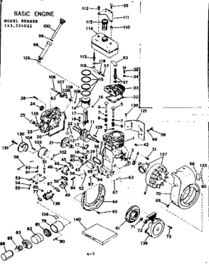 Basic Engine Diagram and Parts List for 143554022  Craftsman Engine