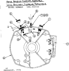 Rear Bearing Carrier Assembly Diagram and Parts List for 580321510  Craftsman Engine
