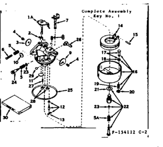 Carburetor Diagram and Parts List for 143154112  Craftsman Engine