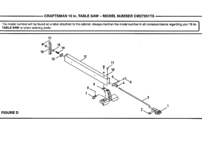 Fence Diagram and Parts List for 315CM27831TS  Craftsman Table Saw