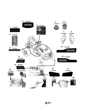 Decals Diagram and Parts List for 247288840  Craftsman Lawn Tractor