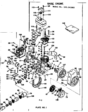 Basic Engine Diagram and Parts List for 143541082  Craftsman Engine
