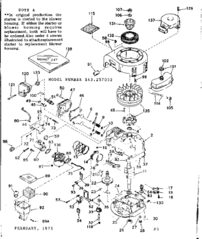 Replacement Parts Diagram and Parts List for 143257032  Craftsman Engine