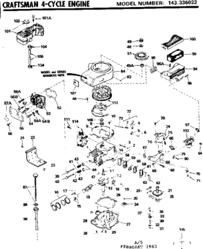 Replacement Parts Diagram and Parts List for 143336022  Craftsman Engine