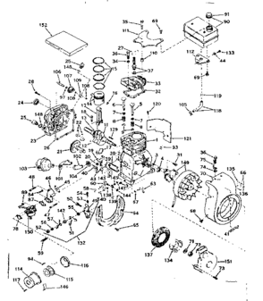 Basic Engine Diagram and Parts List for 143601062  Craftsman Engine