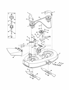 Part Location Diagram of 983-04263 MTD DECK ASM:SD:38 W/WHEEL BRKTS