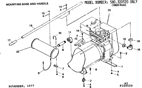 Mounting Base And Handle Diagram and Parts List for 580321480  Craftsman Engine
