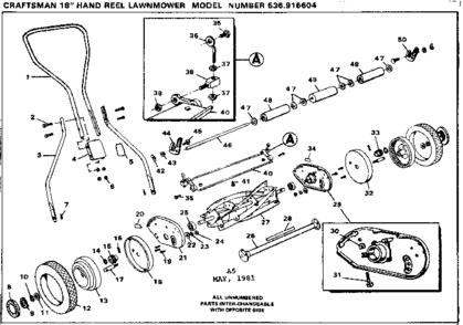 Replacement Parts Diagram and Parts List for 536916604  Craftsman Lawn Mower