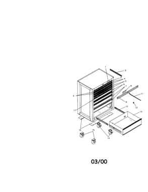 9 Drawer Professional Roll-away Diagram and Parts List for 706653620  Craftsman Tool Stand & Cart