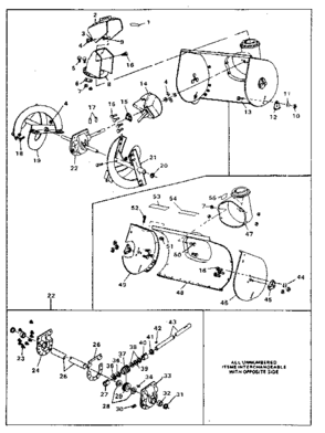 Gear Case Assembly Diagram and Parts List for 8872  Craftsman Snow Blower