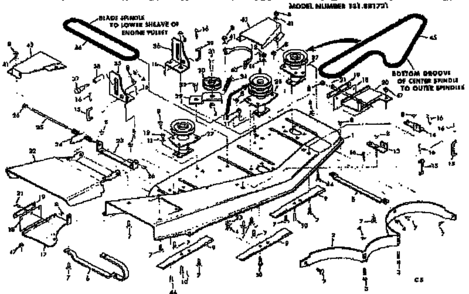 Housing And Blade Spindle Assembly Diagram and Parts List for 131881721  Craftsman Lawn Mower