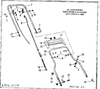 Handle Assembly Diagram and Parts List for 53681740  Craftsman Lawn Mower