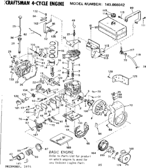Replacement Parts Diagram and Parts List for 143666042  Craftsman Engine