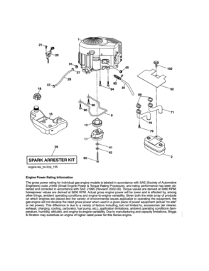 Engine Diagram and Parts List for 917988240  Craftsman Lawn Tractor