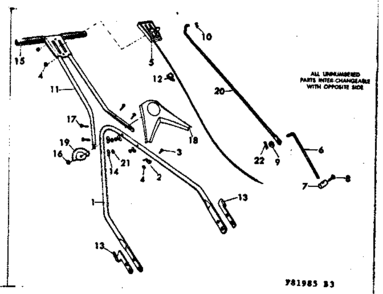 Handle Assembly Diagram and Parts List for 53681985  Craftsman Lawn Mower