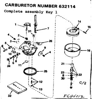 Carburetor Diagram and Parts List for 143694012  Craftsman Engine