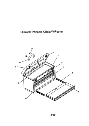 3 Drawer Portable Chest W/footer Diagram and Parts List for 706653385  Craftsman Tool Stand & Cart