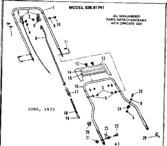 Handle Assembly Diagram and Parts List for 53681741  Craftsman Lawn Mower