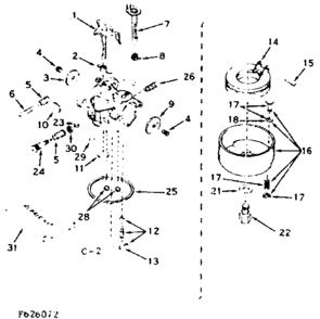 Carburetor Diagram and Parts List for 143626072  Craftsman Engine