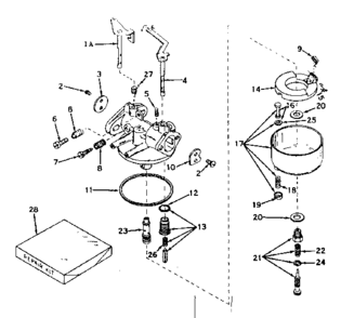 Carburetor Diagram and Parts List for 143572032  Craftsman Engine