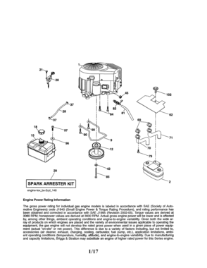 Engine Diagram and Parts List for 917989240  Craftsman Lawn Tractor