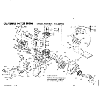 Replacement Parts Diagram and Parts List for 143664162  Craftsman Engine
