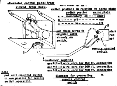 Connecting Remote Control Switch Diagram and Parts List for 58031672  Craftsman Engine