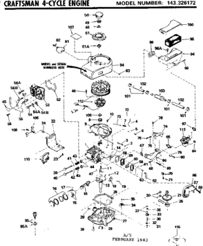 Replacement Parts Diagram and Parts List for 143326172  Craftsman Engine
