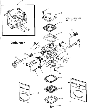 Carburetor Diagram and Parts List for 917351452  Craftsman Chainsaw