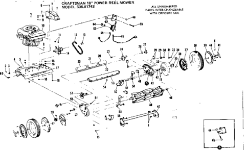 Engine And Reel Assembly Diagram and Parts List for 53681743  Craftsman Lawn Mower