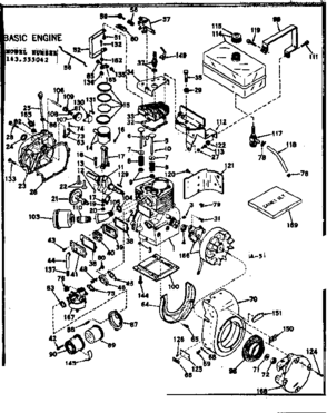 Basic Engine Diagram and Parts List for 143555042  Craftsman Engine