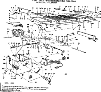 Unit Diagram and Parts List for 113241601  Craftsman Power Motor