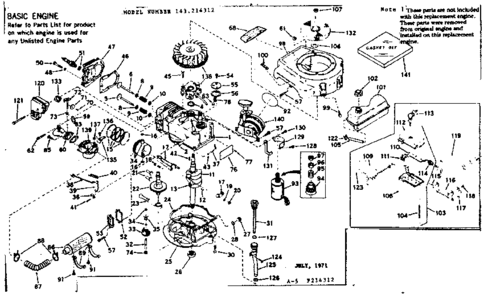 Basic Engine Diagram and Parts List for 143214312  Craftsman Engine