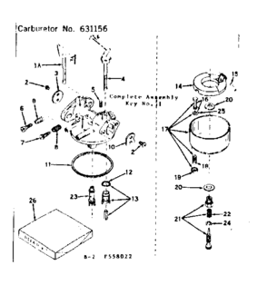 Carburetor No. 631156 Diagram and Parts List for 143558022  Craftsman Engine