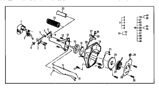 Starter Assembly Diagram and Parts List for 989795040  Craftsman Trimmer