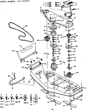 Mandrel Assembly Diagram and Parts List for 917253551  Craftsman Lawn Mower